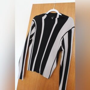 Aaeda Black and Cream Striped Turtleneck Sweater